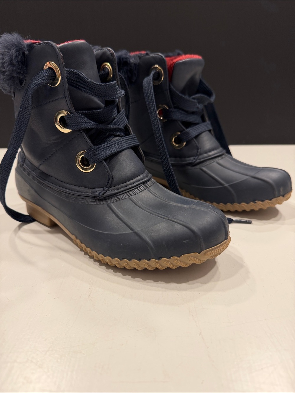 Tommy Hilfiger Navy and Tan Waterproof Lace-Up Winter Boots